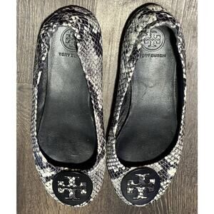 Tory Burch Python Snake Ballerina Ballet Flat Women Shoes Sz 6 Black Logo